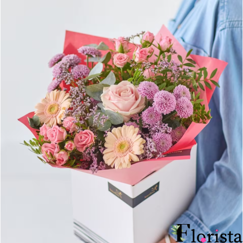 Pre-assembled bouquet of pastel flowers