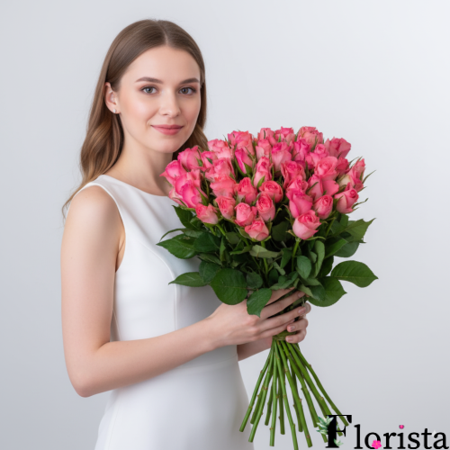 Букет 50 рожевих троянд