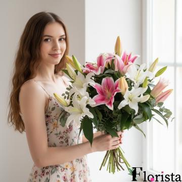 Букет рожевих та білих лілій