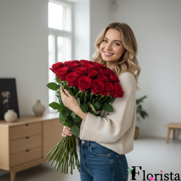 Букет з 19 червоних троянд