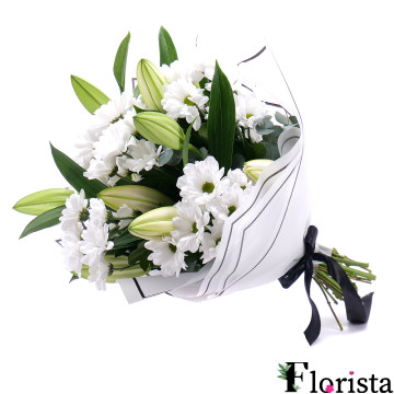 Букет з білих хризантем та лілій