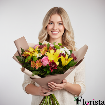 Букет змішаних перуанських лілій у сільському стилі