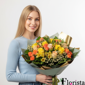 Англійська осінній букет змішаних троянд