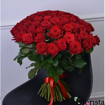 Букет із 75 Червоних Троянд (60см-70см)