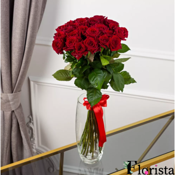 Букет із 25 червоних троянд (60см-70см)