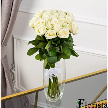 Букет Із 25 Білих Троянд (60см-70см)