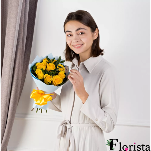 9 жовтих троянд (50см)