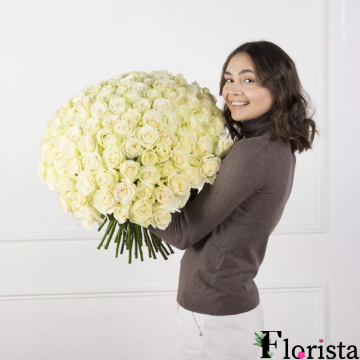 101 білих троянд - Преміум троянди Аваланч (60см-70см)