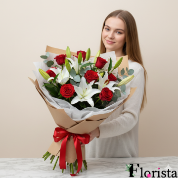 Збірний букет лілій та троянд
