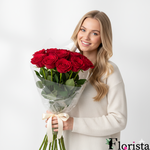Букет квітів 10 червоних троянд