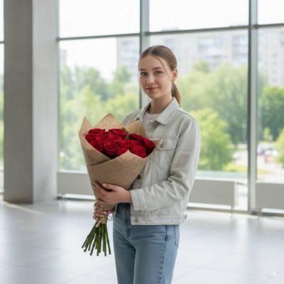 Букет із 15 червоних троянд