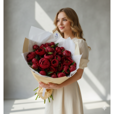 Букет з 35 бордових півоній Букет з 35 бордових півоній