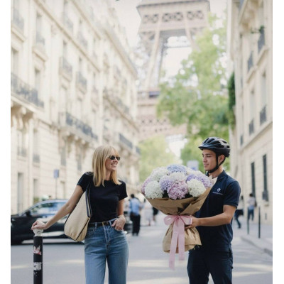 Paris, Frankreich – Strauß aus 9 mehrfarbigen Hortensien