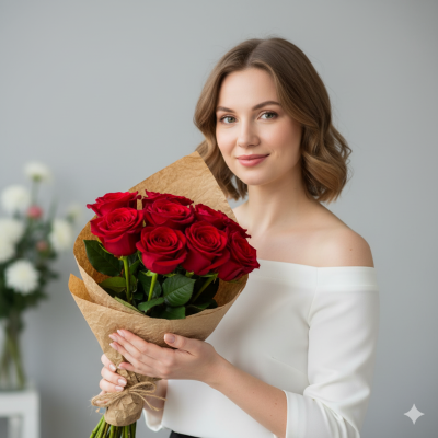 Букет квітів 9 червоних троянд