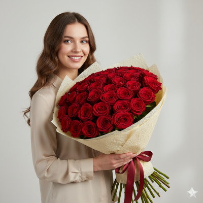Букет квітів 50 червоних троянд