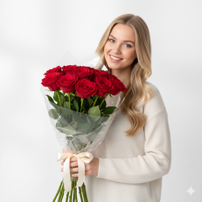 Букет квітів 10 червоних троянд