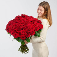 51 червона троянда на довгому стеблі