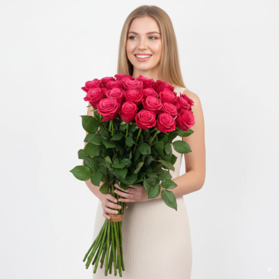 Букет З глибокого кохання 25 рожевих троянд 70 см