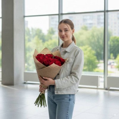 Букет із 15 червоних троянд