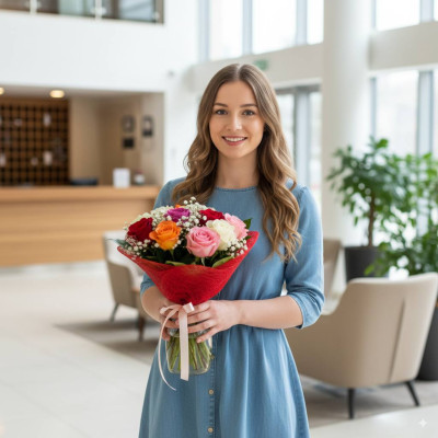 Букет Троянда Тайм + Кафф Серце