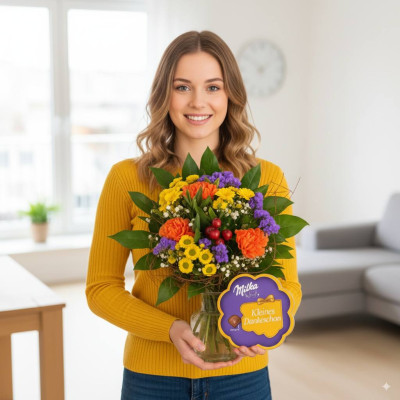 Букет квітів Луїза + цукерки Мілка
