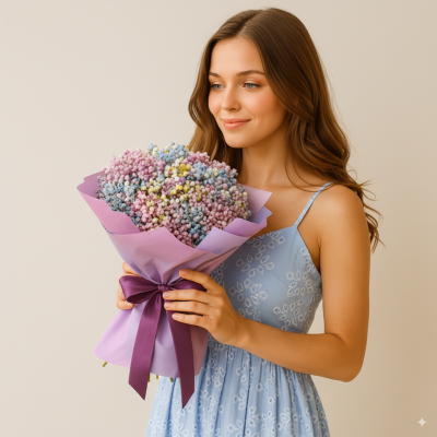 Bouquet of multi-colored gypsophila