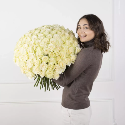101 білих троянд - Преміум троянди Аваланч (60см-70см)