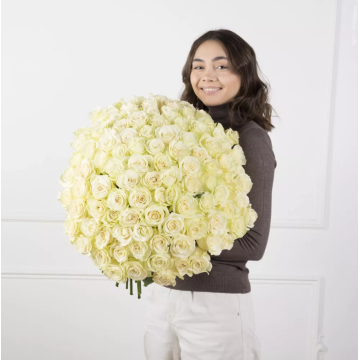 101 білих троянд - Преміум троянди Аваланч (60см-70см)