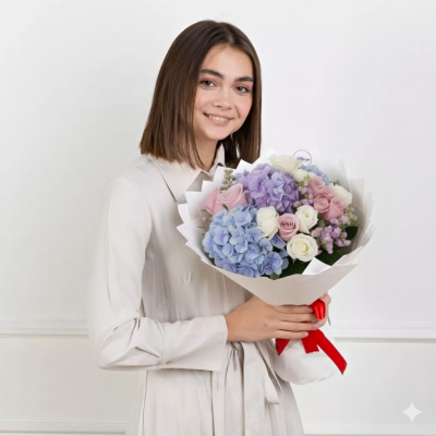 Букет гортензій і троянд