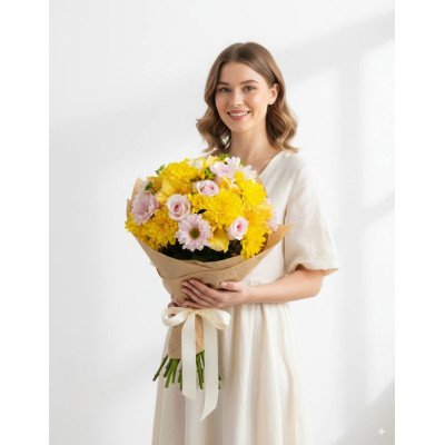 Збірний букет квітів Букет жовтих хризантем