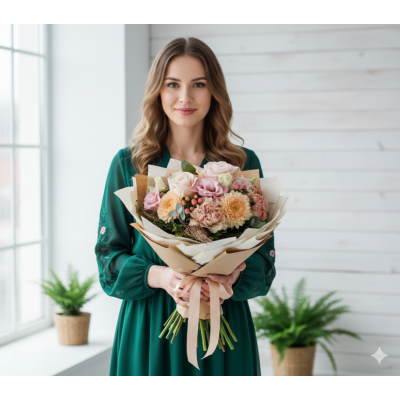 Assembled bouquet of flowers From the bottom of my heart