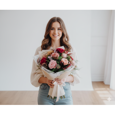 Fertig zusammengestellter Blumenstrauß Romantische Rosen