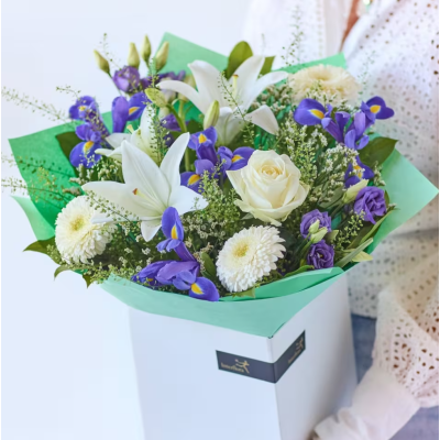 Bright blue and white bouquet