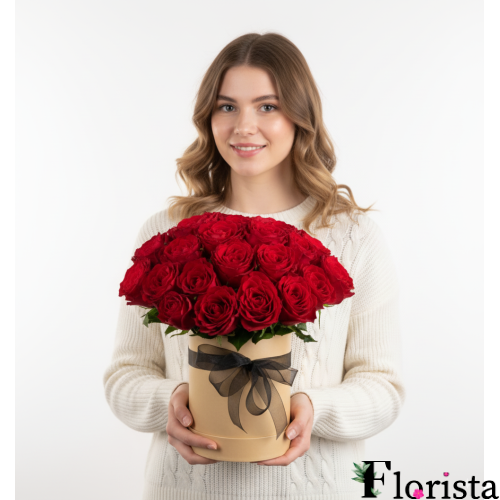 20 roses in a hat box