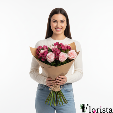 Saint-Tropez bouquet - roses, alstroemeria