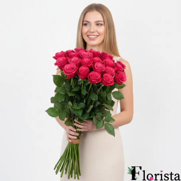 Букет З глибокого кохання 25 рожевих троянд 70 см