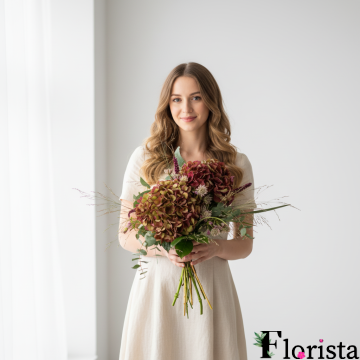 Збірний букет Осіння червона гортензія