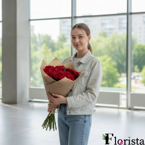 Букет із 15 червоних троянд