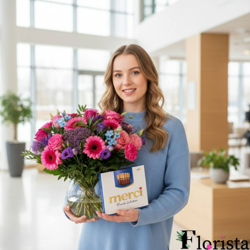 Букет квітів Зара + цукерки Мерсі