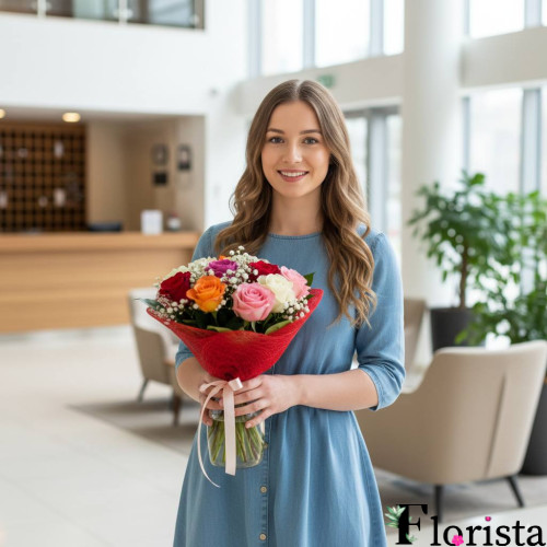 Букет Троянда Тайм + Кафф Серце