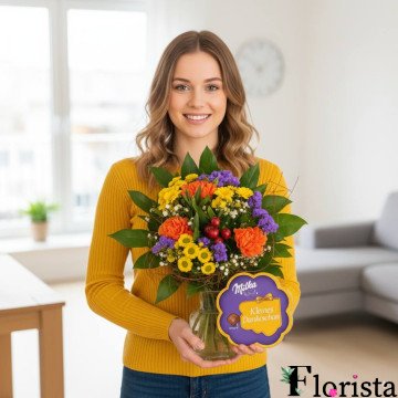 Букет квітів Луїза + цукерки Мілка