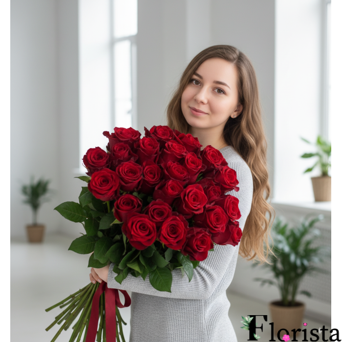 Букет з 25 червоних троянд