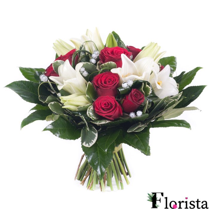 Rote Rosen und weiße Lilien