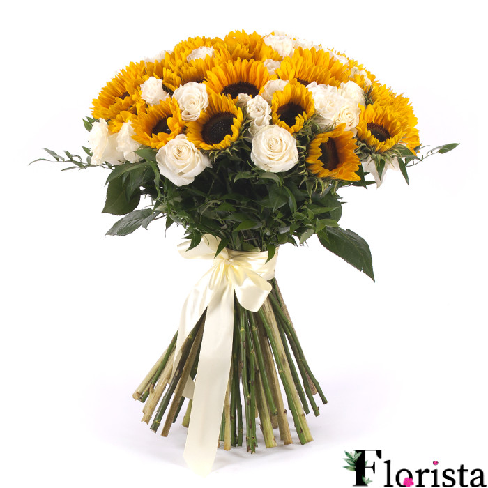 Sunflowers and cream roses