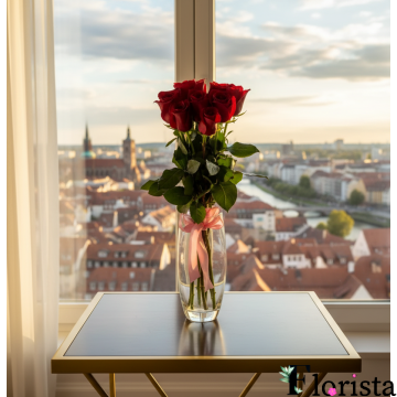 Букет із 9 червоних троянд (50см)