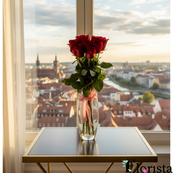 Букет із 9 червоних троянд (50см)