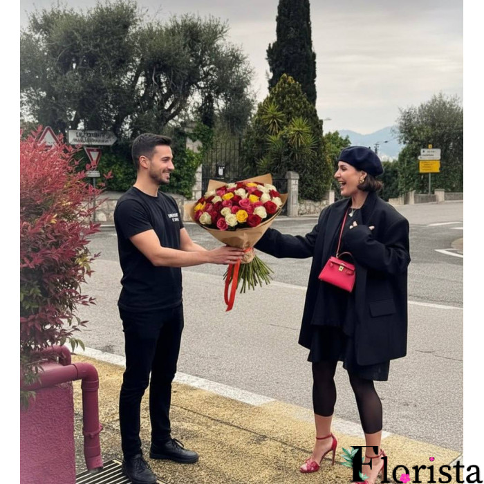 Nice, France - Bouquet of 51 multi-colored roses