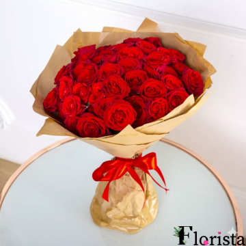 Букет із 21 червоної троянди (60см-70см)