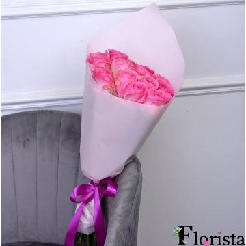 Букет із 15 рожевих троянд (60см-70см)