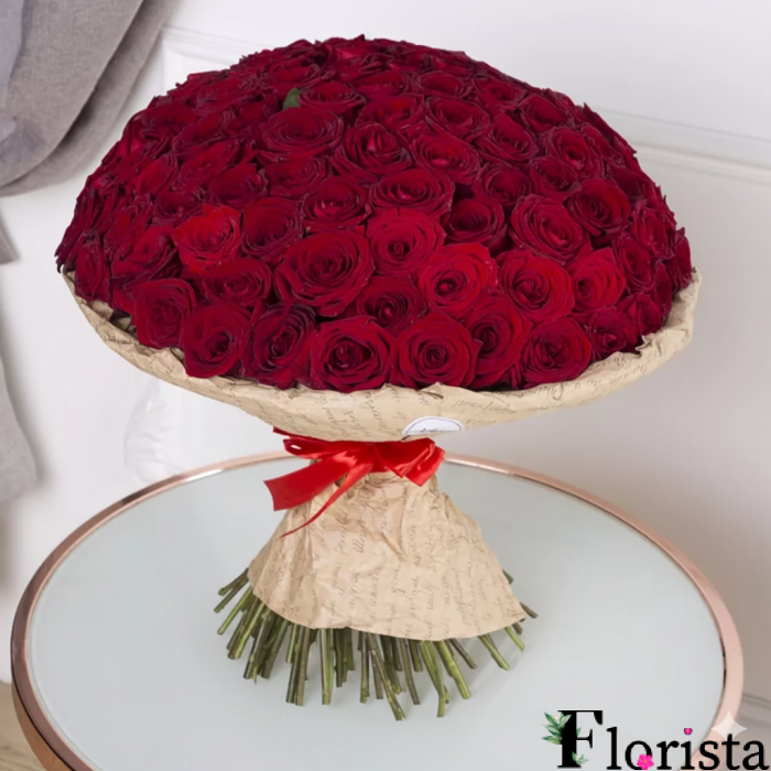 101 троянда - троянди преміум Ред Наомі (50см)
